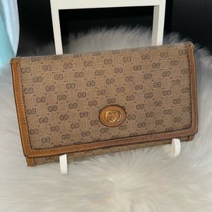 GUCCI GG Guccissima Leather Long Wallet Vintage Bifold Brown